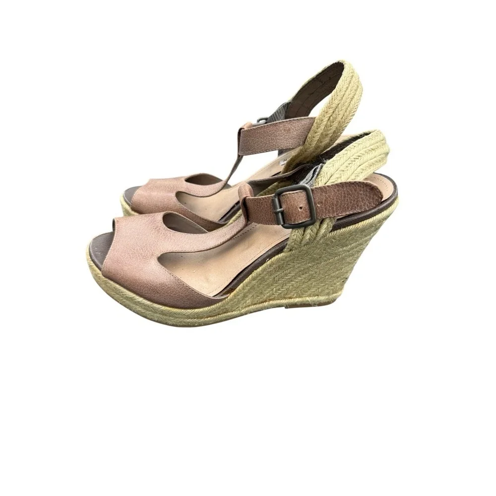 Steve Madden Wade T-Strap Wedge Sandals Brown Size 8